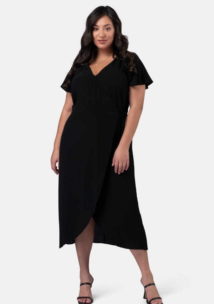 SOMETHING 4 OLIVIA Black Dresses | Irene Wrap Midi Dress