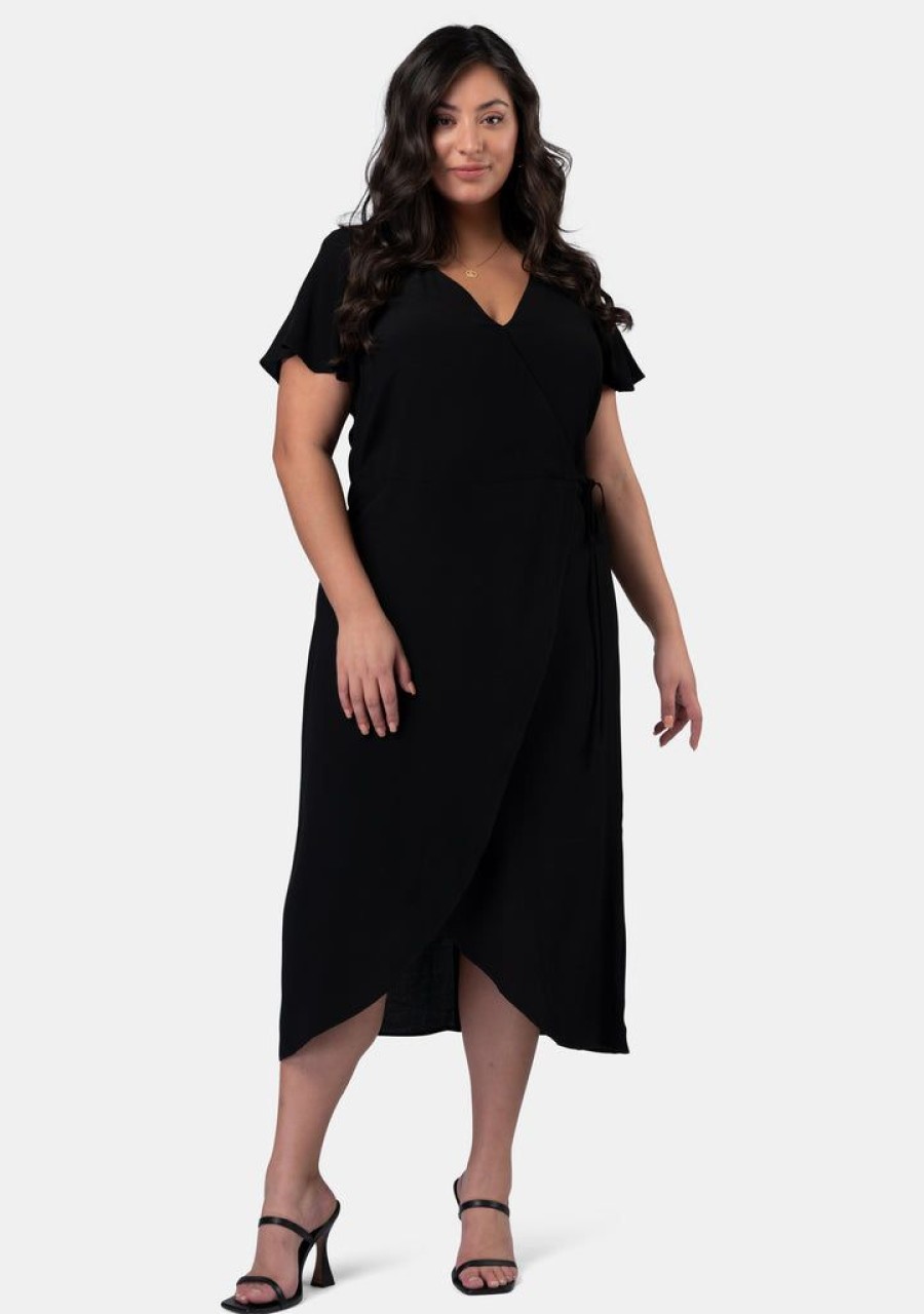 SOMETHING 4 OLIVIA Black Dresses | Irene Wrap Midi Dress