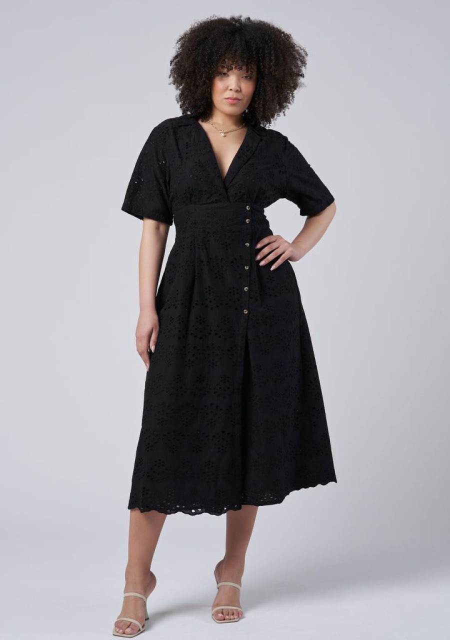 SOMETHING 4 OLIVIA Black Dresses | Adeline Broderie Midi Dress