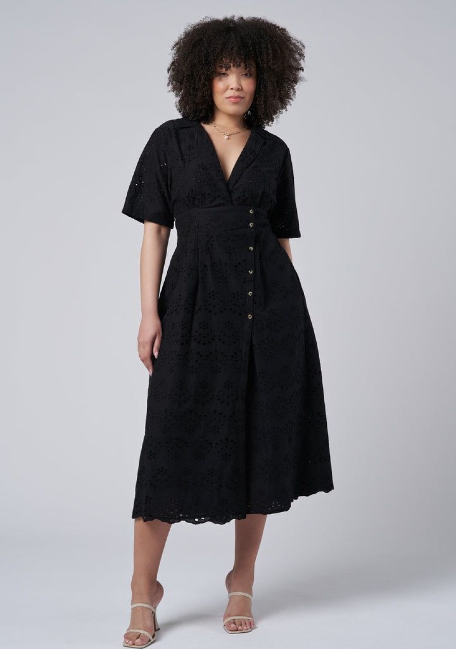 SOMETHING 4 OLIVIA Black Dresses | Adeline Broderie Midi Dress