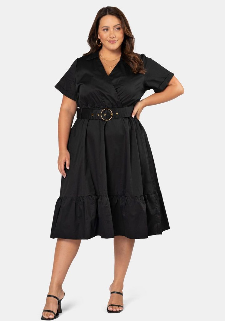 SOMETHING 4 OLIVIA Black Dresses | Aura Midi Shirt Dress