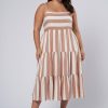 SOMETHING 4 OLIVIA Midi Dresses | Ash Stripe Linen Midi Dress