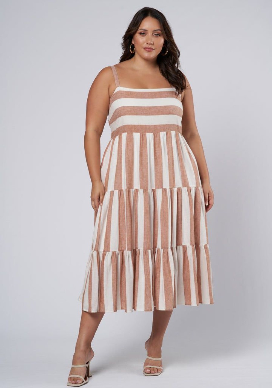 SOMETHING 4 OLIVIA Midi Dresses | Ash Stripe Linen Midi Dress