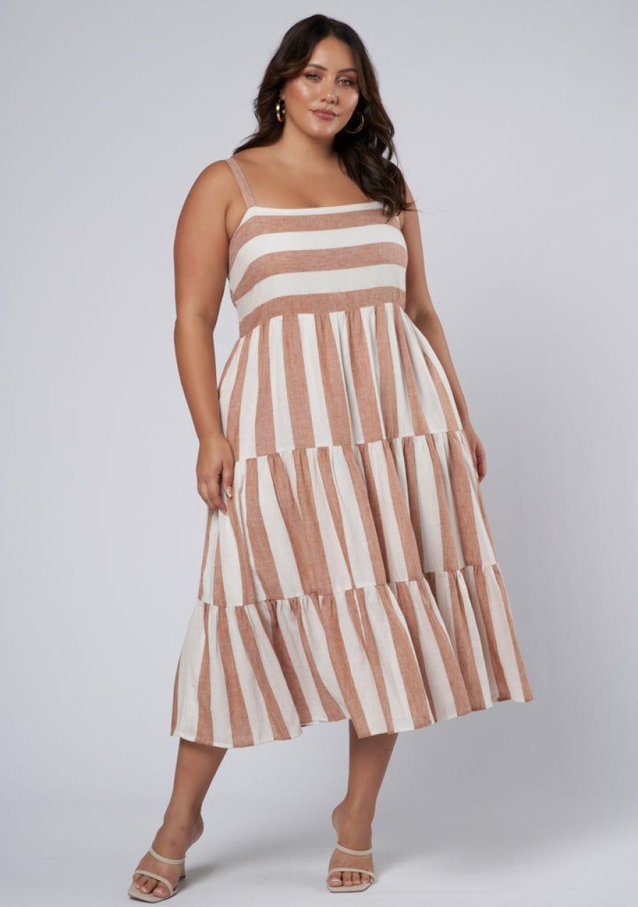 SOMETHING 4 OLIVIA Midi Dresses | Ash Stripe Linen Midi Dress