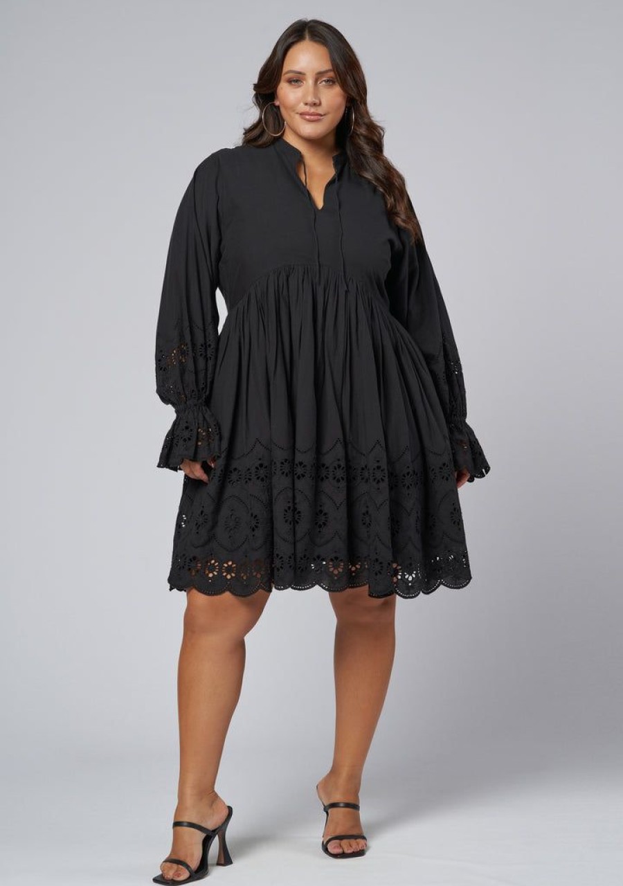 SUNDAY IN THE CITY Black Dresses | Heartless Broderie Mini Dress