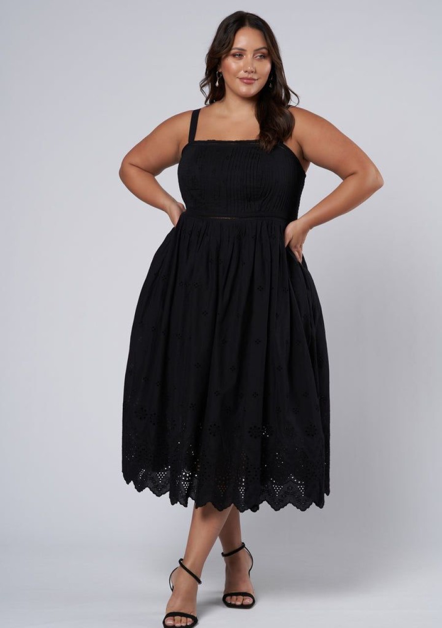 SOMETHING 4 OLIVIA Black Dresses | Brenna Broderie Midi Dress