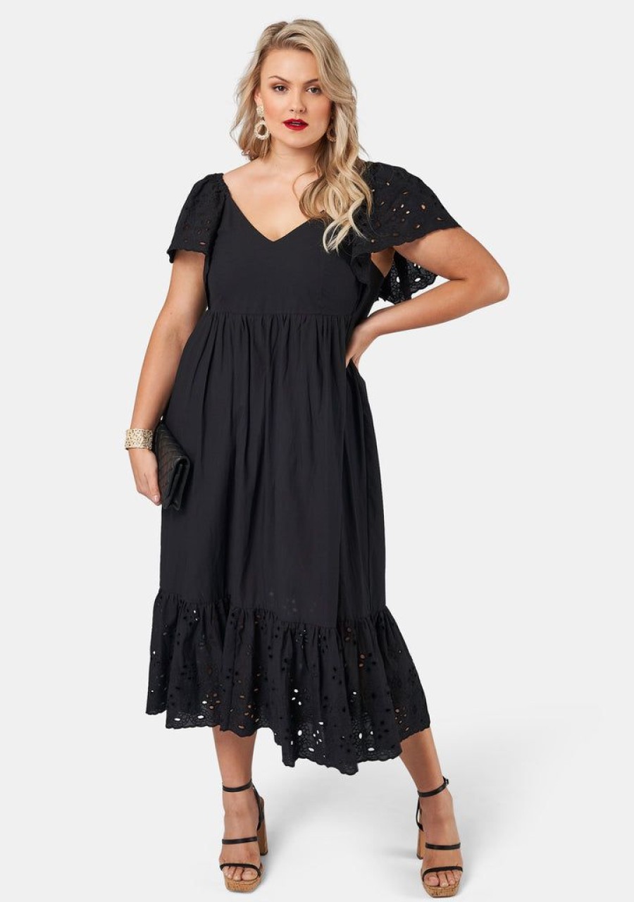 PINK DUSK Black Dresses | Girlz Broderie Maxi Dress