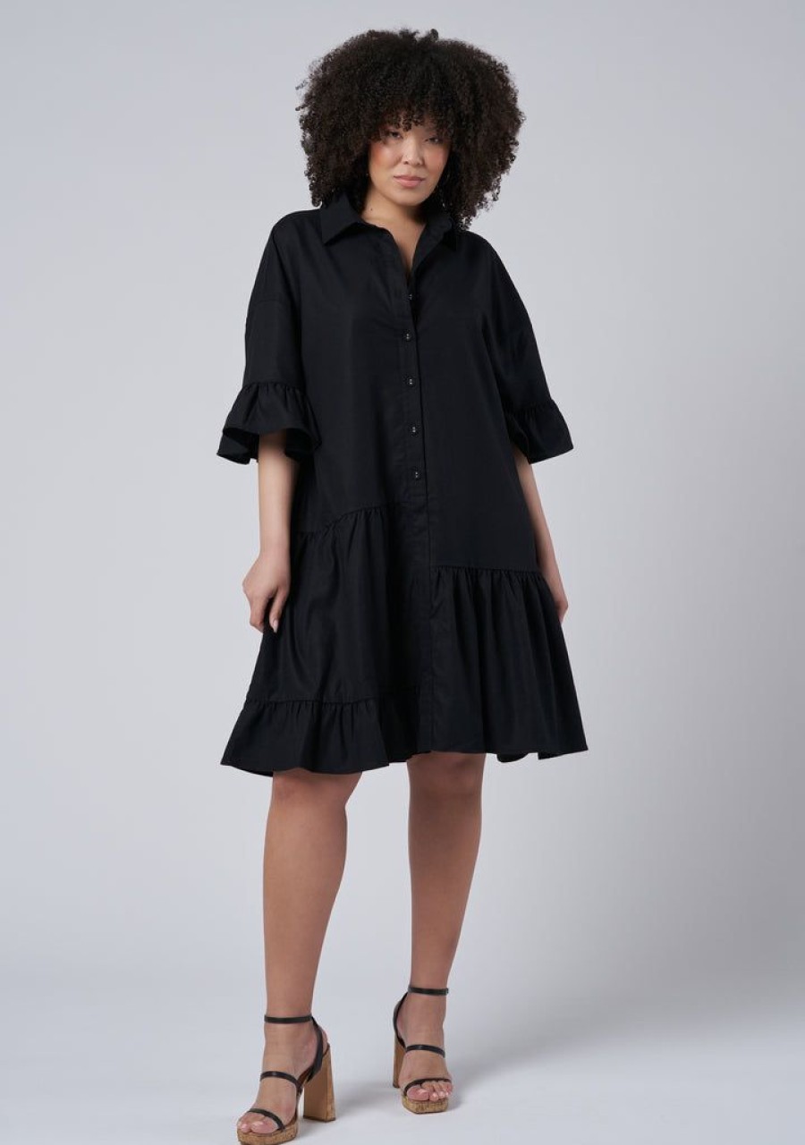 INDIGO TONIC Black Dresses | Lorena Linen Mini Dress