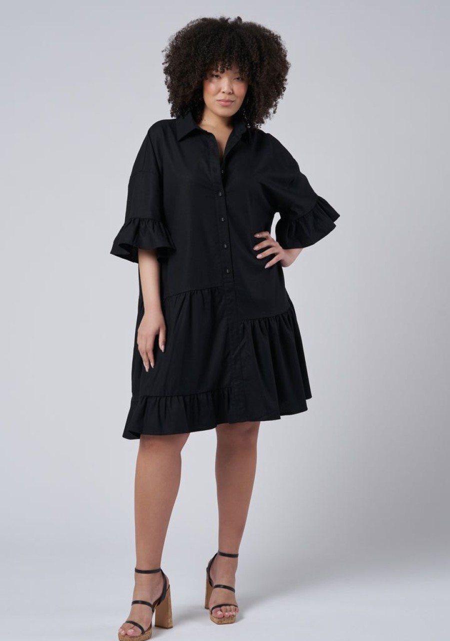 INDIGO TONIC Black Dresses | Lorena Linen Mini Dress