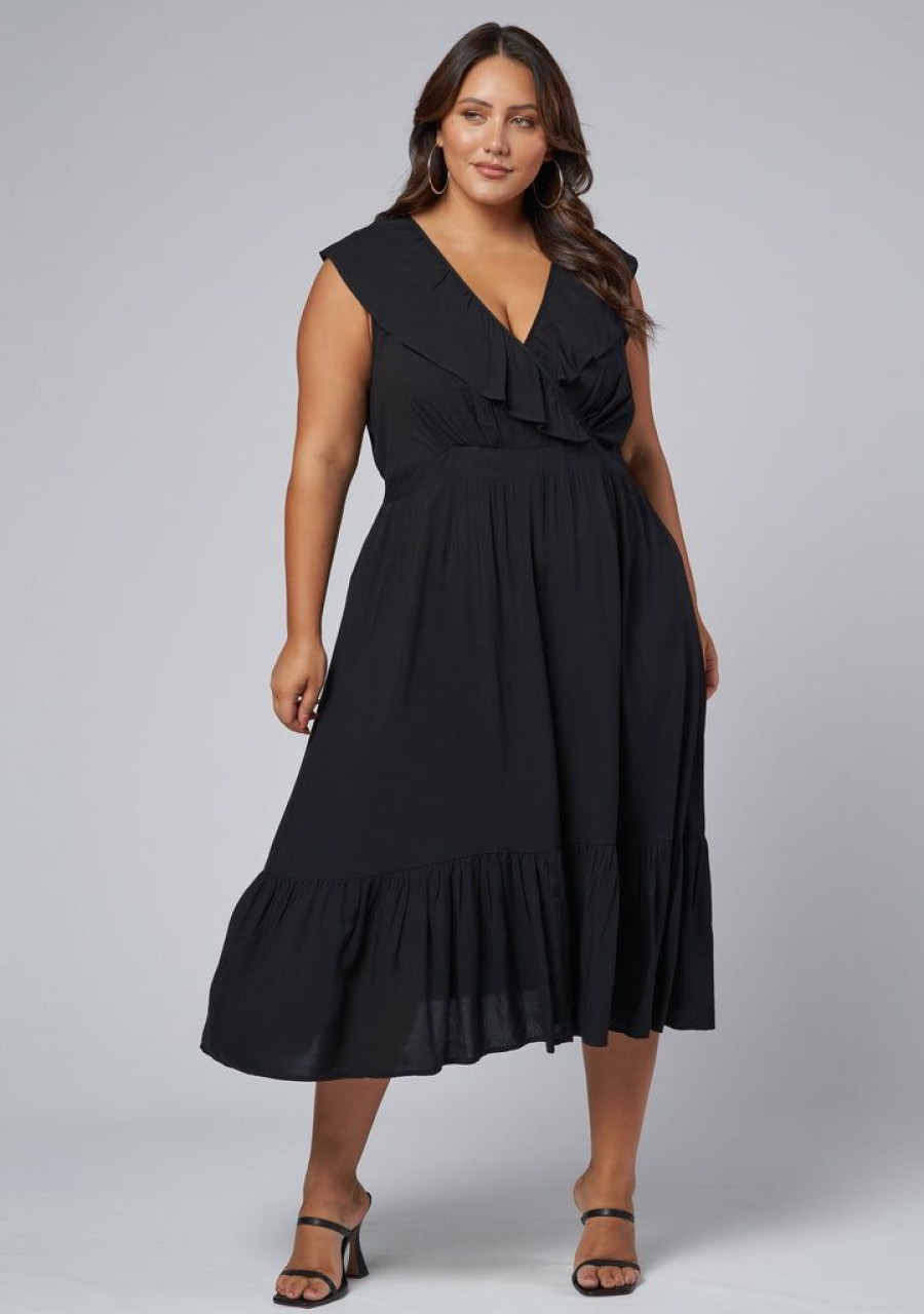 INDIGO TONIC Black Dresses | Fern Midi Dress