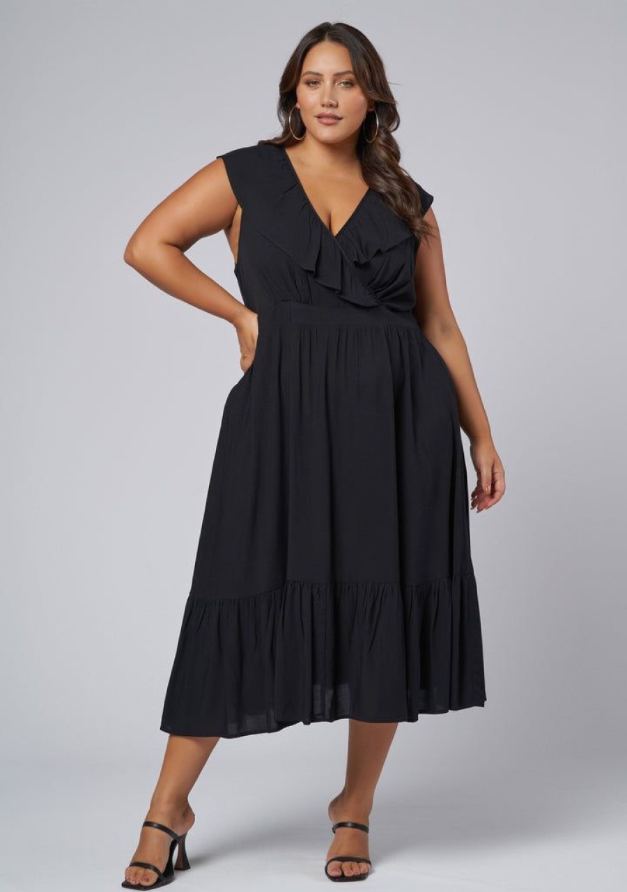 INDIGO TONIC Black Dresses | Fern Midi Dress