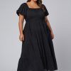 INDIGO TONIC Black Dresses | Amelia Tiered Midi Dress